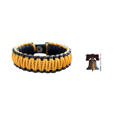 Men's wristband bracelet, 'Amina in Golden Black' - Men's Braided Cord Bracelet