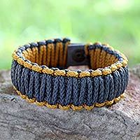 Men's wristband bracelet, 'Amina in Golden Gray' - Men's Rope Wristband Bracelet