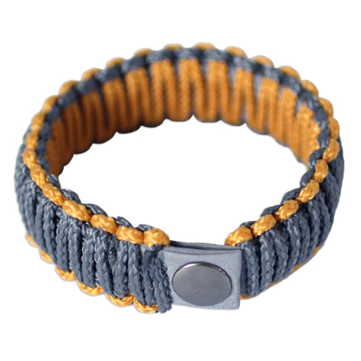 Men's wristband bracelet, 'Amina in Golden Gray' - Men's Rope Wristband Bracelet