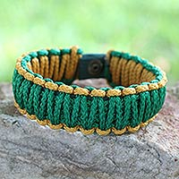 Men's wristband bracelet, 'Amina in Golden Green'