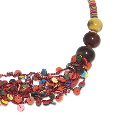 Horn beaded necklace, 'Vivid Sunset' - Recycled Beaded Necklace from Africa