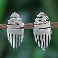 Sterling silver button earrings, 'African Initiative' - Handcrafted Sterling Silver Button Earrings from Africa
