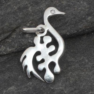 Sterling silver pendant, 'New Adinkra' - Handmade Sterling Silver Bird Pendant from Africa