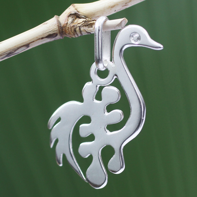 Sterling silver pendant, 'New Adinkra' - Handmade Sterling Silver Bird Pendant from Africa