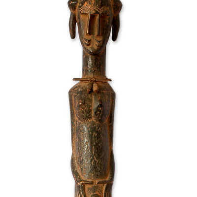 Wood peg, 'Kong Protection' - Ivory Coast Wood Peg Sculpture