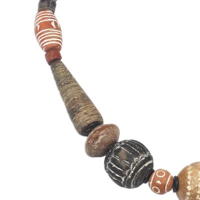 Cow bone and agate beaded necklace, 'Africa Medley' - Cow bone and agate beaded necklace
