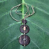 Coconut shell necklace, 'Bold Africa' - Coconut Shell Pendant Necklace