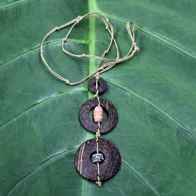 Coconut shell necklace, 'Bold Africa' - Coconut Shell Pendant Necklace