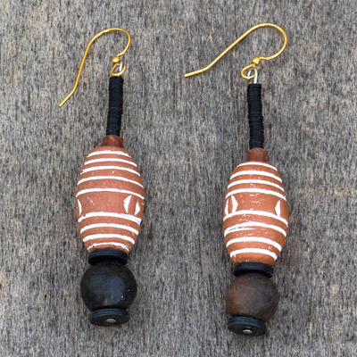 Terracotta and soapstone dangle earrings, 'African Aesthetic' - Terracotta and Soapstone Dangle Earrings