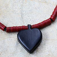 Wood heart necklace, 'Odehye'