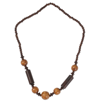 Wood long beaded necklace, 'Beauty' - Wood long beaded necklace