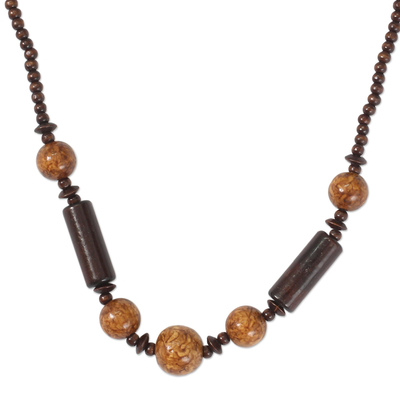 Wood long beaded necklace, 'Beauty' - Wood long beaded necklace