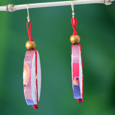Recycled paper dangle earrings, 'Hot Breakfast' - Hand Crafted Recycled Paper Dangle Earrings