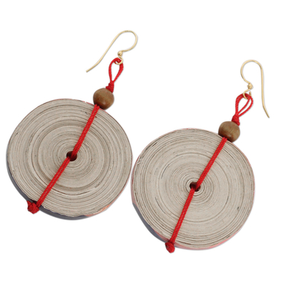Recycled paper dangle earrings, 'Hot Breakfast' - Hand Crafted Recycled Paper Dangle Earrings
