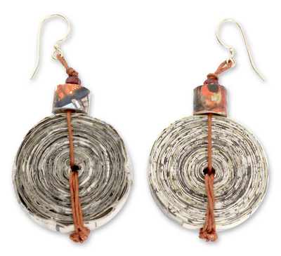 Recycled paper dangle earrings, 'News Hour' - Recycled Paper Dangle Earrings from Africa
