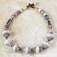 Recycled paper pendant necklace, 'Easy Spirit' - Handmade Recycled Paper Beaded Necklace