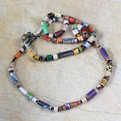 Unique Recycled Paper Beaded Necklace - Sweet Mom | NOVICA