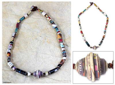 Recycled paper beaded necklace, 'Simply Me' - Unique Recycled Paper Beaded Necklace