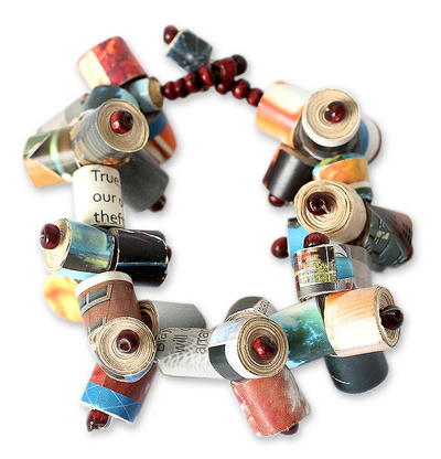 Recycled paper beaded bracelet, 'Exclusive Invitation' - Recycled Paper Beaded Bracelet