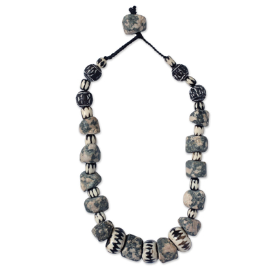 Bone beaded necklace, 'Obour Ba' - Bone beaded necklace