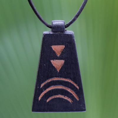 Teak wood pendant necklace, 'To Egypt' - Teak Wood pendant necklace