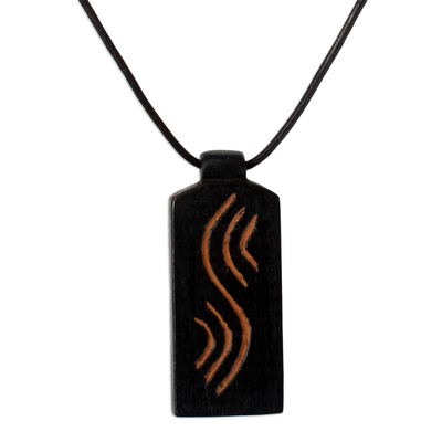 Teak wood pendant necklace, 'Positive Vibes' - Teak Wood Pendant Necklace