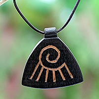 Teak wood pendant necklace, 'Life's Questions'