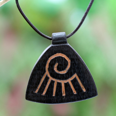 Teak wood pendant necklace, 'Life's Questions' - Teak Wood Pendant Necklace