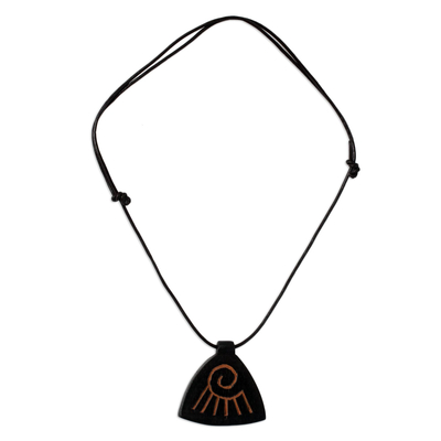 Teak wood pendant necklace, 'Life's Questions' - Teak Wood Pendant Necklace