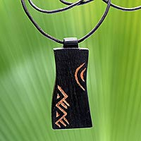 Teak wood pendant necklace, 'Talk' - African Teak Wood Pendant Necklace