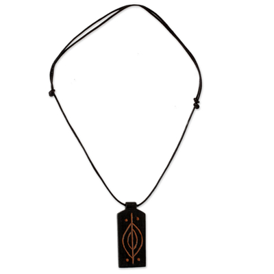 Teak wood pendant necklace, 'Kasapa' - Handmade African Wood Pendant Necklace
