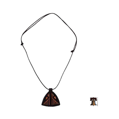 Halskette mit Anhänger aus Teakholz, 'Mframadan' - Halskette mit Anhänger aus Teakholz