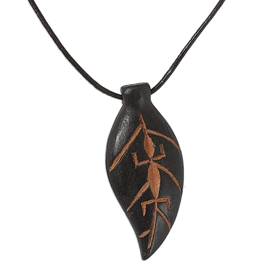 Men's teak wood pendant necklace, 'Flora and Fauna' - Men's Teak Wood Pendant Necklace