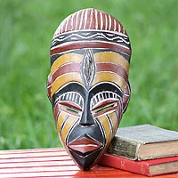 Afrikanische Holzmaske, „Guten Morgen“ – afrikanische Kunsthandwerker-Original-Wandmaske aus Holz