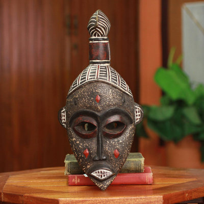 Ghanaian wood mask, 'Good Luck' - Unique African Wood Mask