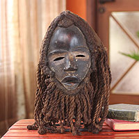 African wood and jute mask, 'Spirit of Darkness'