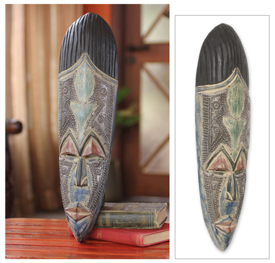 Máscara de madera africana, 'Mujamu' - Máscara de madera hausa de África