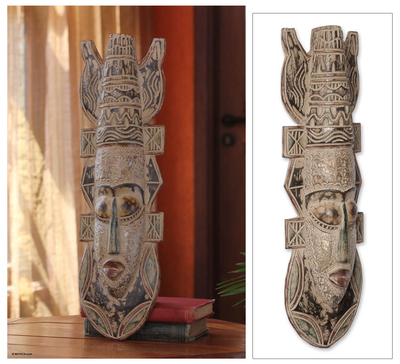 African wood mask, 'Odo' - Hand Made Wood Mask