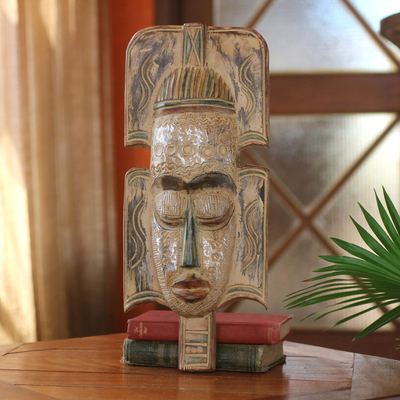 Ghanaian wood mask, 'Peace on Earth' - African wood mask