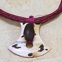 Men's Artisan Crafted Horn and Leather Pendant Necklace,'Alamis Raogo'