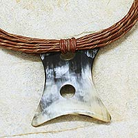 Men's horn and leather necklace,'Jumai'