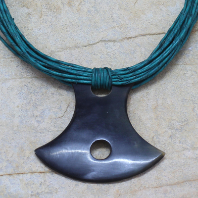 Horn and leather necklace, 'Laraba' - Leather and Horn Pendant Necklace