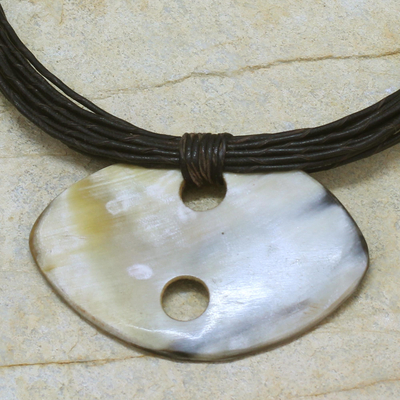 Horn and leather necklace, 'Kibsa' - Leather and Horn Pendant Necklace