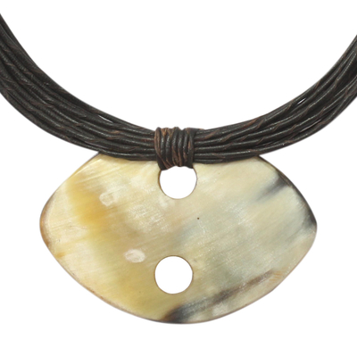 Horn and leather necklace, 'Kibsa' - Leather and Horn Pendant Necklace