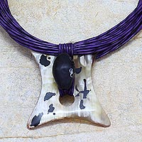 Horn and leather necklace, 'Atani'