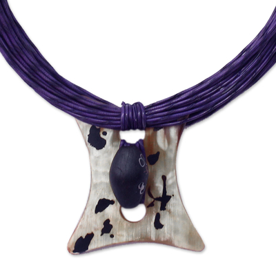 Horn and leather necklace, 'Atani' - Leather Horn Pendant Necklace