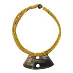 Horn and leather necklace, 'Talatu' - Hand Crafted Horn and Leather Pendant Necklace