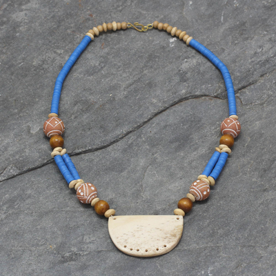 Bone and ceramic beaded necklace, 'Pogsada' - Recycled Plastic Beaded Necklace from Africa