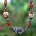 Ceramic and wood beaded necklace, 'Tempoka' - Fair Trade Ceramic Beaded Necklace
