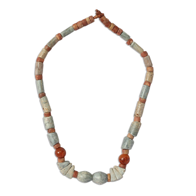 Soapstone and agate beaded necklace, 'Sankofa' - Soapstone and agate beaded necklace